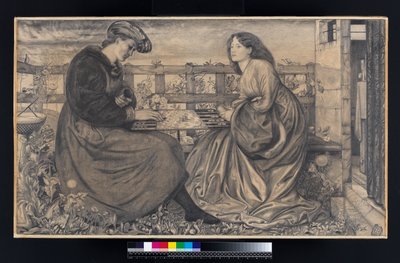 Hráči backgammonu (černá křída s trochou barvy těla na papíře) od Edward Burne Jones